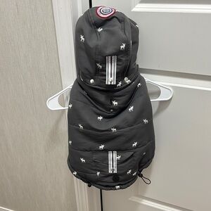 Stylish Gray Dog Jacket with Reflective Stripes & white Moose.
